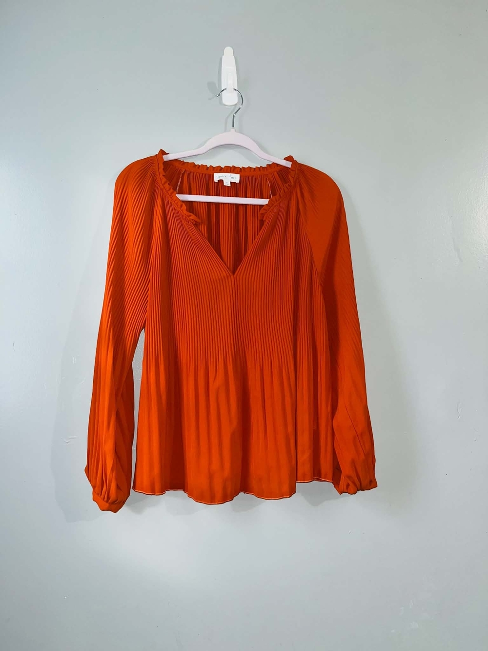 Women’s Pleated V-Neck Long Sleeve Top